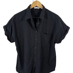 APRAW Black Short Sleeve Button Front Blouse 100% Cotton Women’s M